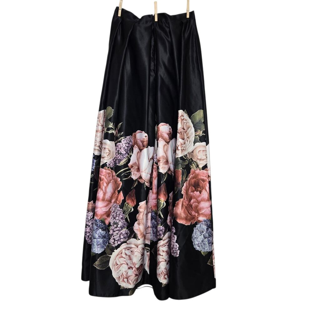 Betsy & Adam Satin Maxi Skirt Floral Size 6 Black Formal Garden Party - Picture 3 of 6